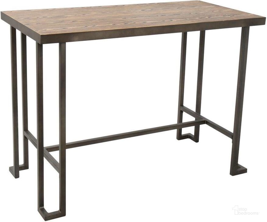 The appearance of Roman Industrial Counter Table In Antique And Brown designed by Lumisource in the industrial interior design. This antique piece of furniture  was selected by 1StopBedrooms from Roman Collection to add a touch of cosiness and style into your home. Sku: CT-RMN AN+BN. Material: Wood. Product Type: Bar Table. Image1