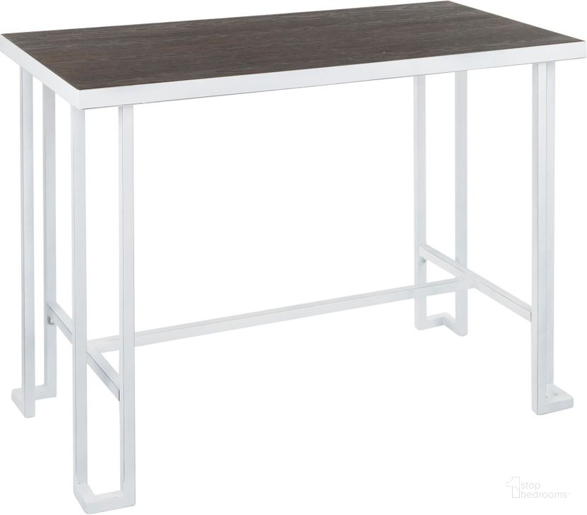 The appearance of Roman Industrial Counter Table In Vintage White Metal And Espresso Wood-Pressed Grain Bamboo designed by Lumisource in the industrial interior design. This vintage white piece of furniture  was selected by 1StopBedrooms from Roman Collection to add a touch of cosiness and style into your home. Sku: CT-RMN VWE. Product Type: Bar Table. Material: Bamboo. Image1