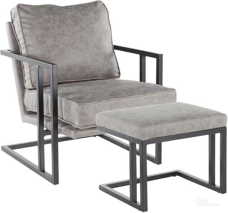 The appearance of Roman Industrial Lounge Chair And Ottoman In Black Metal And Grey Faux Leather designed by Lumisource in the industrial interior design. This grey piece of furniture  was selected by 1StopBedrooms from Roman Collection to add a touch of cosiness and style into your home. Sku: C2-ROMAN BKGY. Product Type: Lounge Chair. Material: PU. Image1