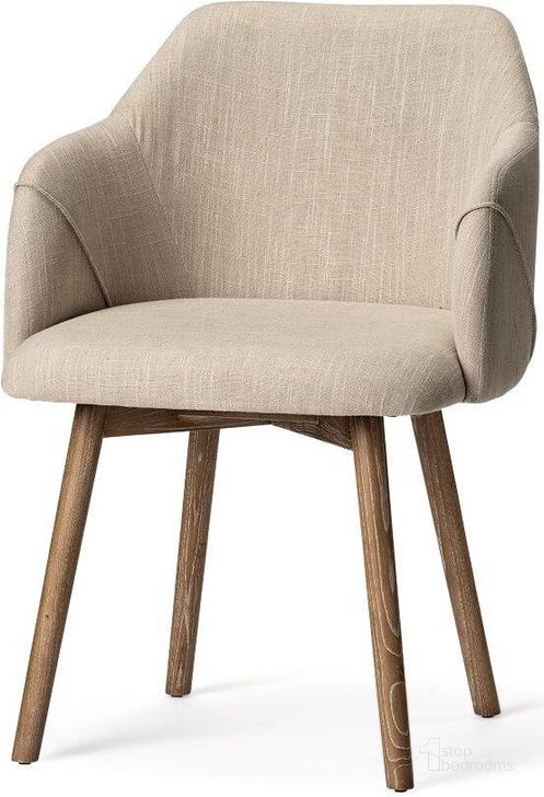 The appearance of Ronald Ii Cream Fabric Wrap Brown Wooden Base Dining Chair Set of 2 designed by Mercana in the modern / contemporary interior design. This brown and cream piece of furniture  was selected by 1StopBedrooms from Ronald Collection to add a touch of cosiness and style into your home. Sku: 68319. Material: Wood. Product Type: Dining Chair. Image1