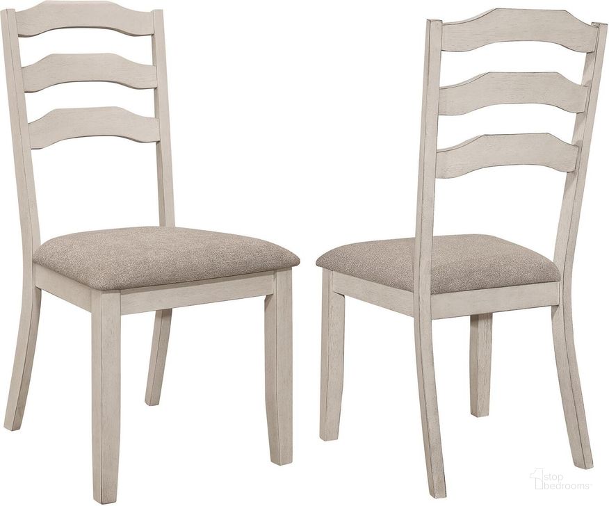 The appearance of Ronnie Ladder Back Padded Seat Dining Side Chair Set of 2 In Khaki and Rustic Cream designed by Coaster in the rustic / southwestern interior design. This khaki/rustic cream piece of furniture  was selected by 1StopBedrooms from Ronnie Collection to add a touch of cosiness and style into your home. Sku: 108052. Material: Wood. Product Type: Side Chair. Image1