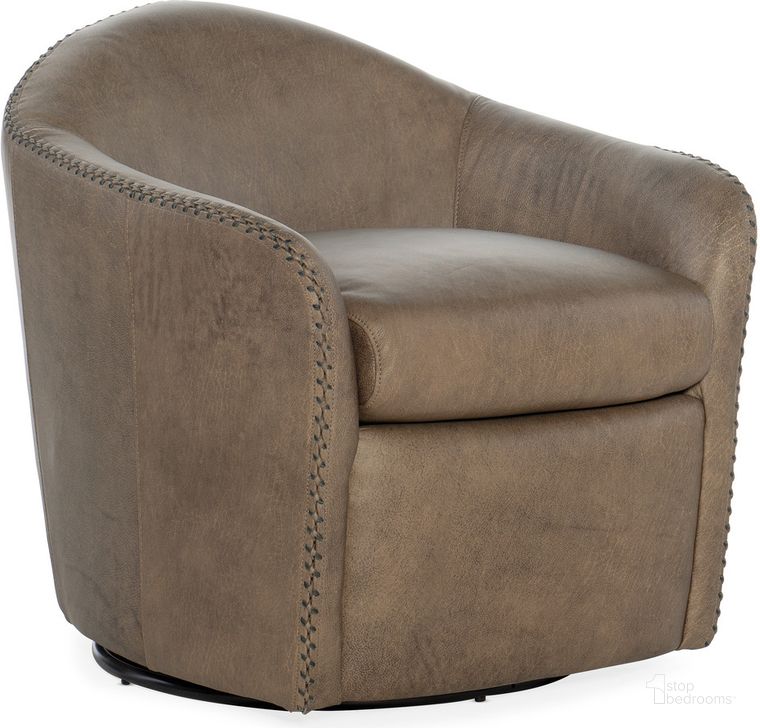 The appearance of Roper Swivel Club Chair In Light Brown designed by Hooker in the transitional interior design. This light brown piece of furniture  was selected by 1StopBedrooms from CC Collection to add a touch of cosiness and style into your home. Sku: CC533-SW-083. Material: Leather. Product Type: Swivel Chair. Image1