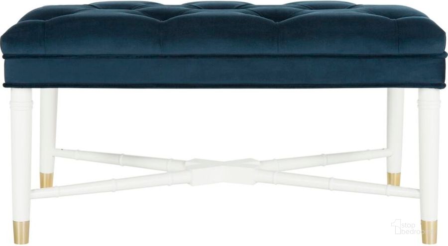 The appearance of Rory Navy and White Tufted Bench designed by Safavieh in the modern / contemporary interior design. This navy velvet piece of furniture  was selected by 1StopBedrooms from Rory Collection to add a touch of cosiness and style into your home. Sku: FOX6294A. Material: Metal. Product Type: Bench. Image1