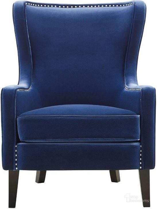 The appearance of Rosco Navy Velvet Accent Chair designed by Steve Silver in the transitional interior design. This navy piece of furniture  was selected by 1StopBedrooms from Rosco Collection to add a touch of cosiness and style into your home. Sku: RC850ACN. Material: Wood. Product Type: Accent Chair. Image1