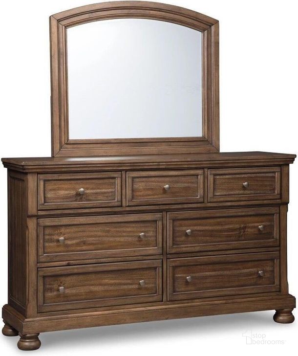 The appearance of Roselma Medium Brown Dresser and Mirror designed by Isaac Tahari in the transitional interior design. This medium brown piece of furniture  was selected by 1StopBedrooms from Roselma Collection to add a touch of cosiness and style into your home. Sku: B719-31;B719-36. Material: Wood. Product Type: Dresser and Mirror. Image1