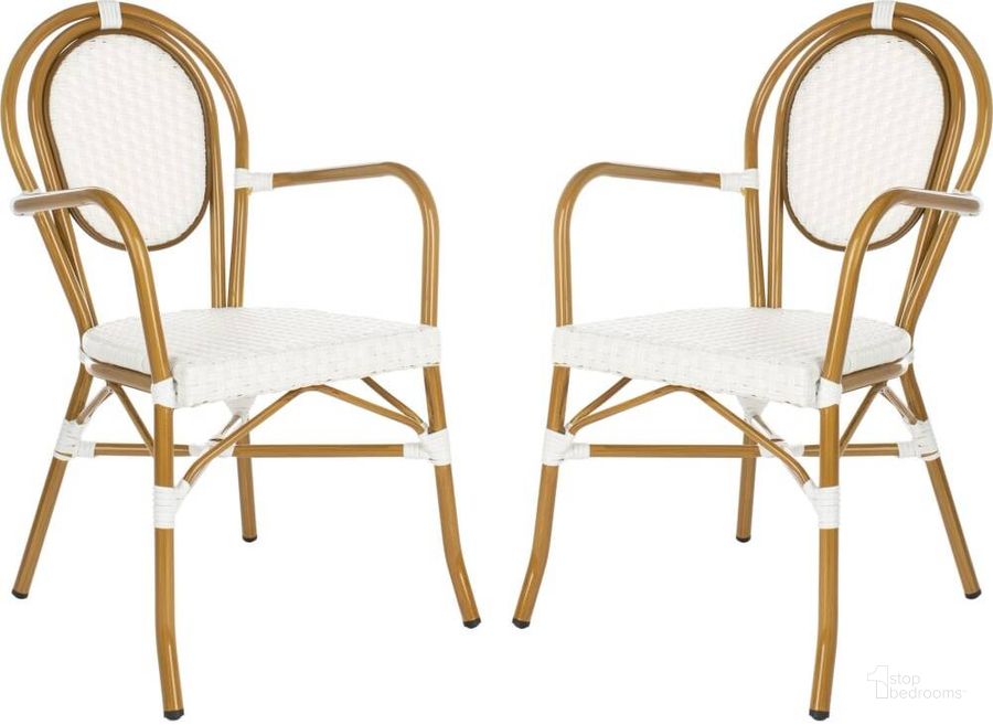 The appearance of Rosen White French Bistro Arm Chair designed by Safavieh in the modern / contemporary interior design. This white piece of furniture  was selected by 1StopBedrooms from Rosen Collection to add a touch of cosiness and style into your home. Sku: PAT4014D-SET2. Product Type: Arm Chair. Material: Aluminium. Image1