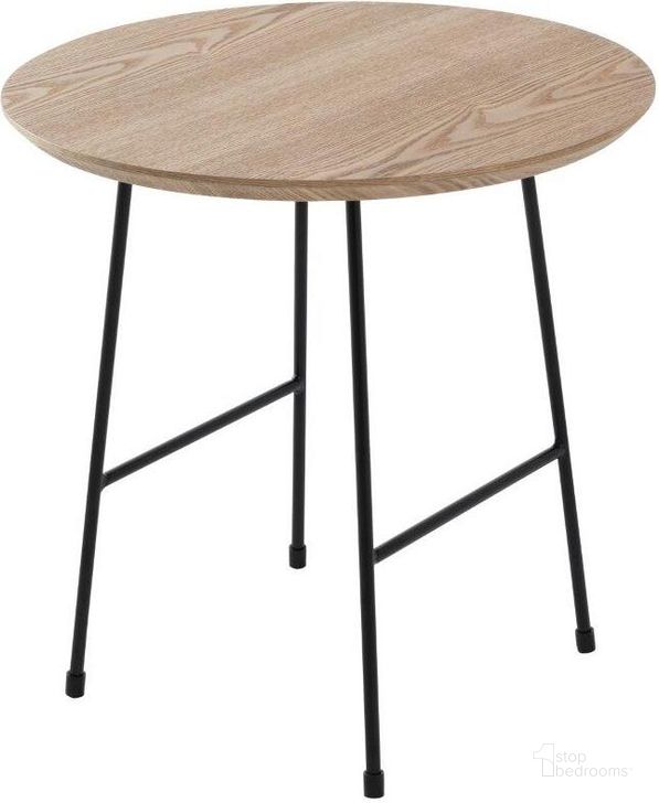 The appearance of Rossmore Black Base Side Table With Natural Top designed by LeisureMod in the modern / contemporary interior design. This natural wood piece of furniture  was selected by 1StopBedrooms from Rossmore Collection to add a touch of cosiness and style into your home. Sku: RSBL-19NW. Product Type: Side Table. Material: MDF. Image1