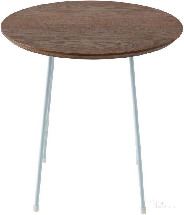 The appearance of Rossmore White Base Side Table With Walnut Top designed by LeisureMod in the modern / contemporary interior design. This walnut piece of furniture  was selected by 1StopBedrooms from Rossmore Collection to add a touch of cosiness and style into your home. Sku: RSW-19WN. Product Type: Side Table. Material: MDF. Image1