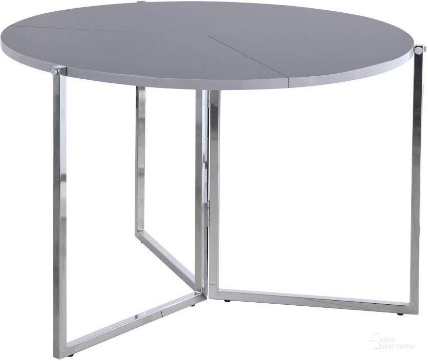 The appearance of Round Foldaway Dining Table 8389-DT-FLD-GRY designed by Chintaly Imports in the modern / contemporary interior design. This gray piece of furniture  was selected by 1StopBedrooms from  to add a touch of cosiness and style into your home. Sku: 8389-DT-FLD-GRY. Table Base Style: Trestle. Table Top Shape: Round. Product Type: Dining Table. Size: 43". Image1