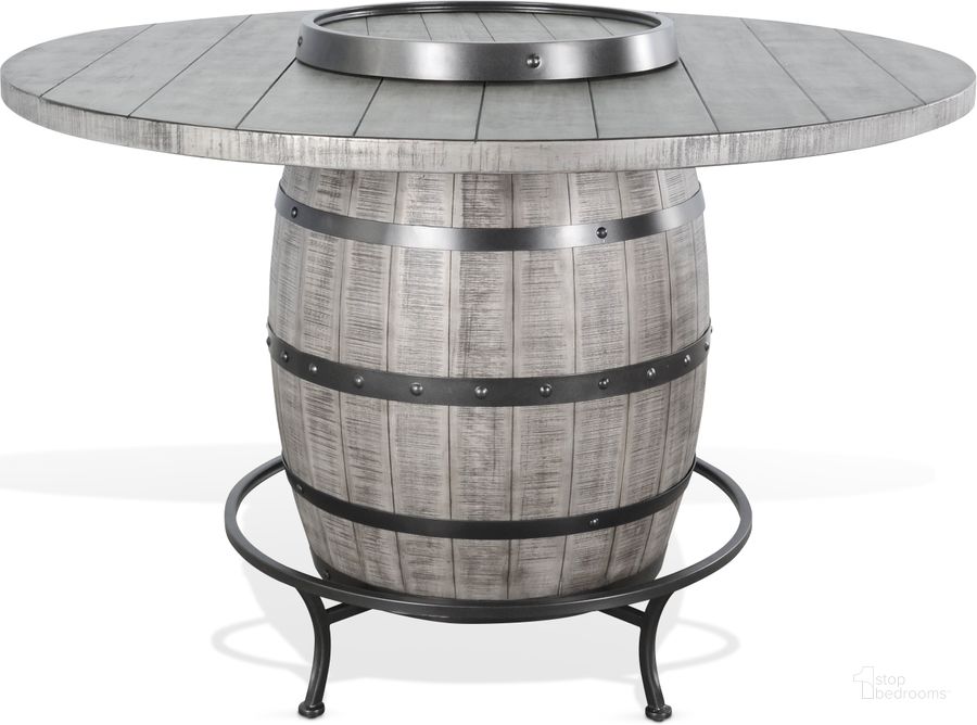 The appearance of Round Pub Table With Wine Barrel Base In Grey designed by Sunny Design in the industrial interior design. This grey piece of furniture  was selected by 1StopBedrooms from  to add a touch of cosiness and style into your home. Sku: 1038AG-B;1038AG-T. Material: Wood. Product Type: Pub Table. Image1