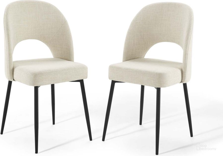 The appearance of Rouse Dining Side Chair Upholstered Fabric Set of 2 EEI-4490-BLK-BEI designed by Modway in the modern / contemporary interior design. This white piece of furniture  was selected by 1StopBedrooms from Rouse Collection to add a touch of cosiness and style into your home. Sku: EEI-4490-BLK-BEI. Material: Wood. Product Type: Side Chair. Image1
