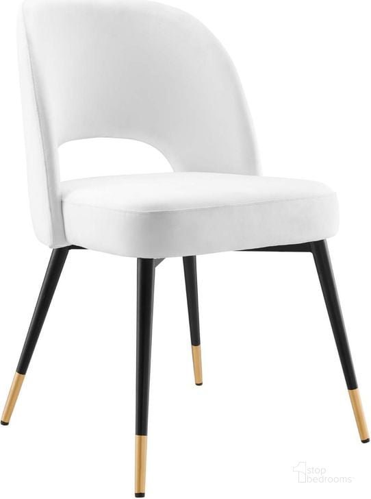The appearance of Rouse Performance Velvet Dining Side Chair EEI-4212-WHI designed by Modway in the modern / contemporary interior design. This white piece of furniture  was selected by 1StopBedrooms from Rouse Collection to add a touch of cosiness and style into your home. Sku: EEI-4212-WHI. Material: Wood. Product Type: Side Chair. Image1