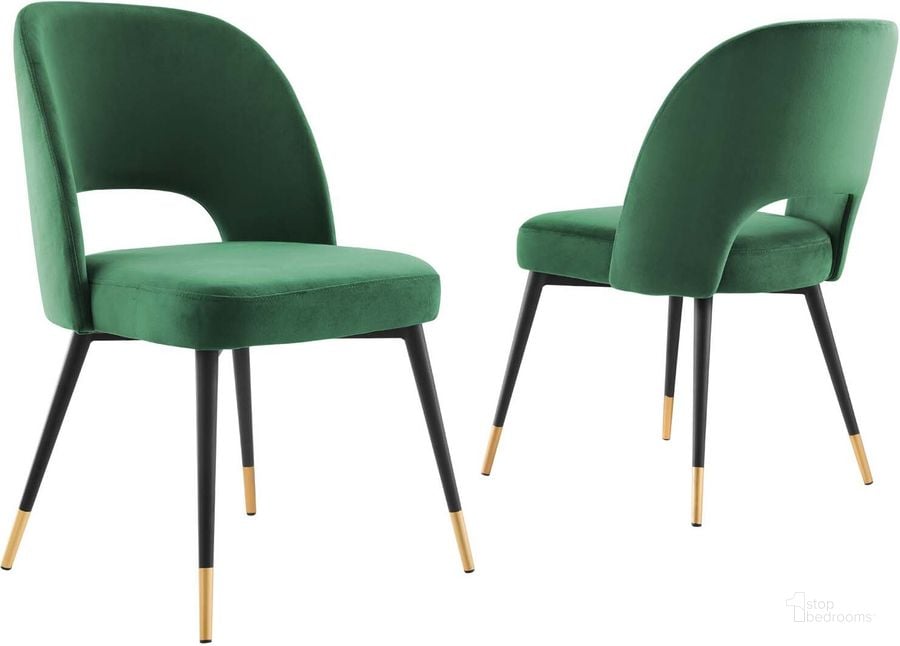 The appearance of Rouse Performance Velvet Dining Side Chairs - Set of 2 EEI-4599-EME designed by Modway in the modern / contemporary interior design. This emerald piece of furniture  was selected by 1StopBedrooms from Rouse Collection to add a touch of cosiness and style into your home. Sku: EEI-4599-EME. Material: Wood. Product Type: Side Chair. Image1