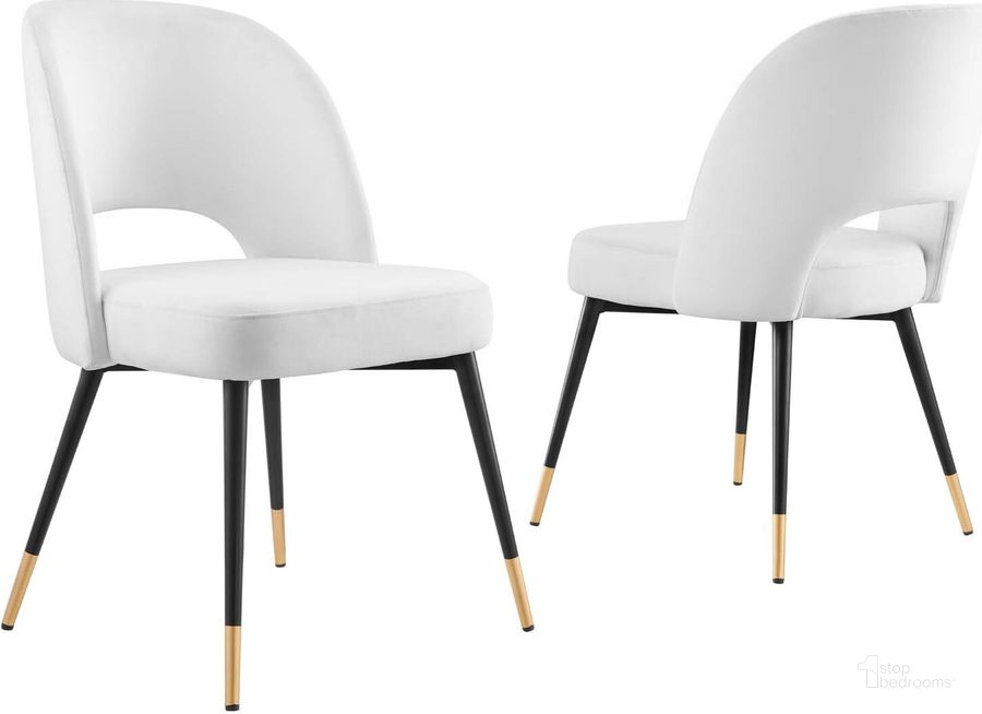 The appearance of Rouse Performance Velvet Dining Side Chairs - Set of 2 EEI-4599-WHI designed by Modway in the modern / contemporary interior design. This white piece of furniture  was selected by 1StopBedrooms from Rouse Collection to add a touch of cosiness and style into your home. Sku: EEI-4599-WHI. Material: Wood. Product Type: Side Chair. Image1