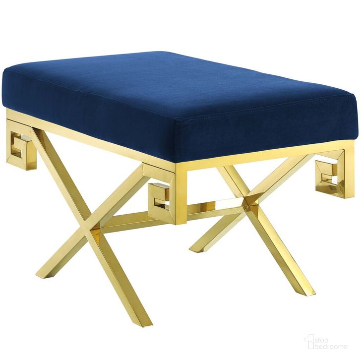 The appearance of Rove Velvet Performance Velvet Bench In Gold Navy designed by Modway in the modern / contemporary interior design. This gold navy piece of furniture  was selected by 1StopBedrooms from Rove Collection to add a touch of cosiness and style into your home. Sku: EEI-2879-GLD-NAV. Product Type: Bench. Material: Foam. Image1
