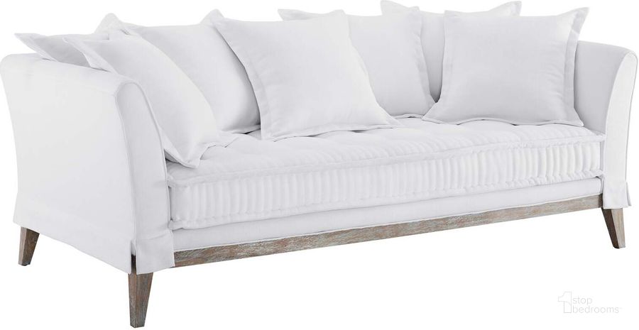 The appearance of Rowan Fabric Sofa EEI-4909-WHI designed by Modway in the modern / contemporary interior design. This white piece of furniture  was selected by 1StopBedrooms from Rowan Collection to add a touch of cosiness and style into your home. Sku: EEI-4909-WHI. Product Type: Sofa. Material: Rubberwood. Image1