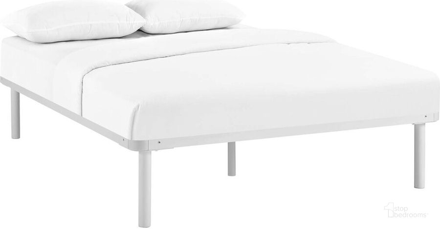 The appearance of Rowan King Bed Frame In White designed by Modway in the modern / contemporary interior design. This white piece of furniture  was selected by 1StopBedrooms from Rowan Collection to add a touch of cosiness and style into your home. Sku: MOD-5550-WHI. Material: Metal. Product Type: Bed Frame. Image1