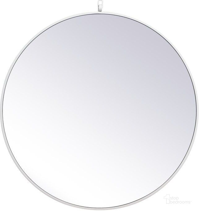 The appearance of Rowan White Round Mirror With Decorative Hook MR4057WH designed by Elegant Lighting in the transitional interior design. This white piece of furniture  was selected by 1StopBedrooms from Rowan Collection to add a touch of cosiness and style into your home. Sku: MR4057WH. Material: Metal. Product Type: Mirror. Image1