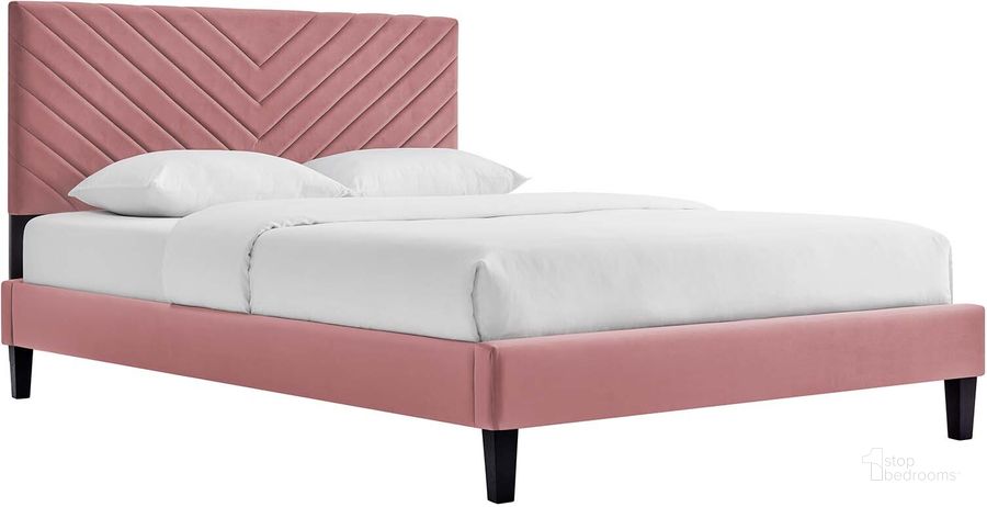 The appearance of Roxanne Performance Velvet Twin Platform Bed In Dusty Rose designed by Modway in the modern / contemporary interior design. This dusty rose piece of furniture  was selected by 1StopBedrooms from Roxanne Collection to add a touch of cosiness and style into your home. Sku: MOD-7042-DUS. Bed Type: Platform Bed. Product Type: Platform Bed. Bed Size: Twin. Material: MDF. Image1