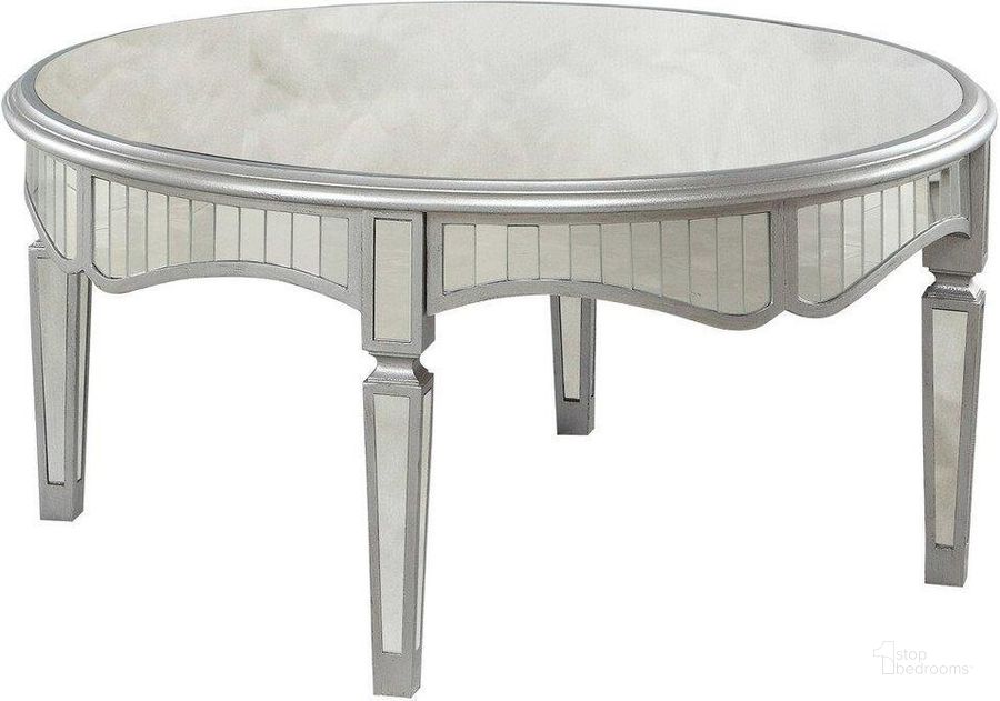 The appearance of Royal Glam Round Mirrored Glass Coffee Table In Silver designed by Best Master Furniture in the transitional interior design. This silver piece of furniture  was selected by 1StopBedrooms from Royal Collection to add a touch of cosiness and style into your home. Sku: T1801SC. Material: Glass. Product Type: Coffee Table. Image1