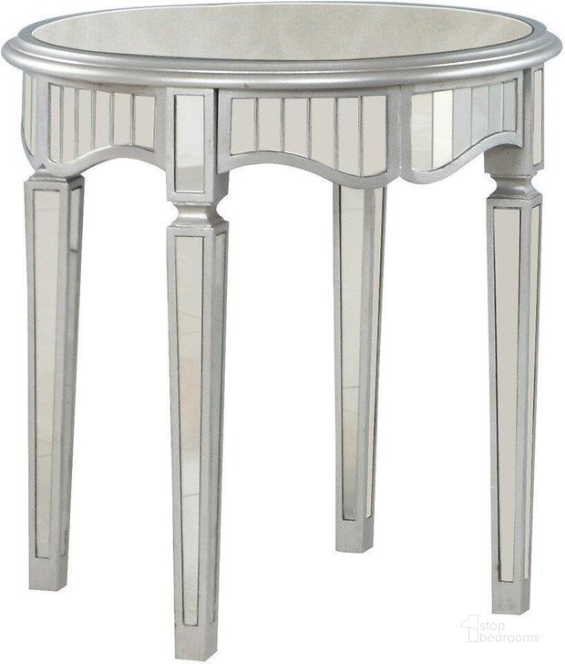 The appearance of Royal Glam Round Mirrored Glass End Table In Silver designed by Best Master Furniture in the transitional interior design. This silver piece of furniture  was selected by 1StopBedrooms from Royal Collection to add a touch of cosiness and style into your home. Sku: T1801SE. Material: Glass. Product Type: End Table. Image1