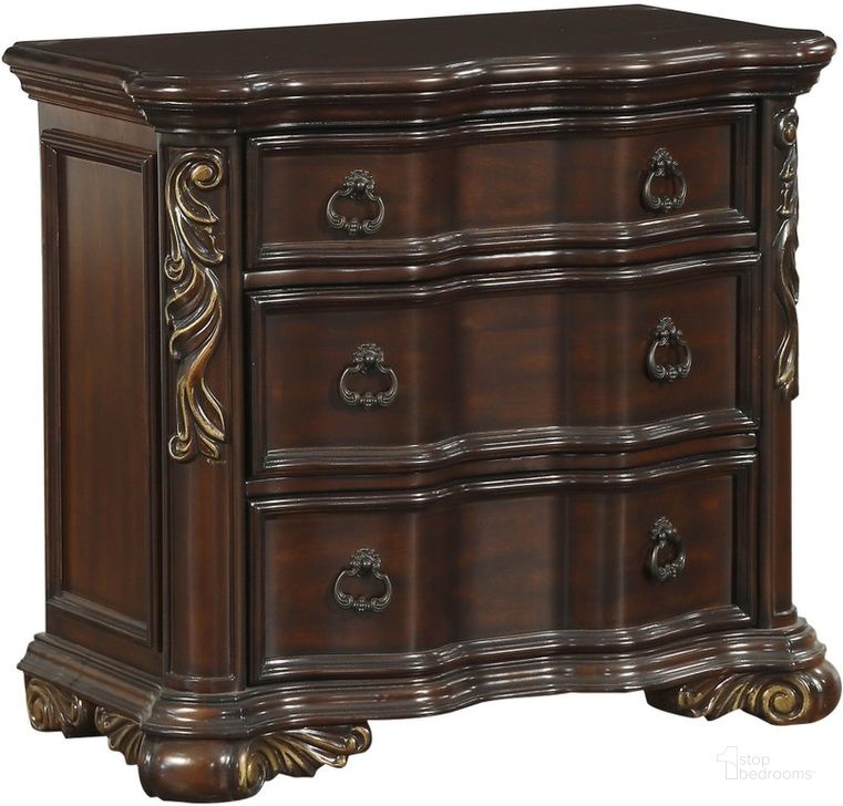 The appearance of Royal Highlands Rich Cherry Night Stand designed by Homelegance in the modern / contemporary interior design. This brown piece of furniture  was selected by 1StopBedrooms from Royal Highlands Collection to add a touch of cosiness and style into your home. Sku: 1603-4. Material: Wood. Product Type: Nightstand. Image1