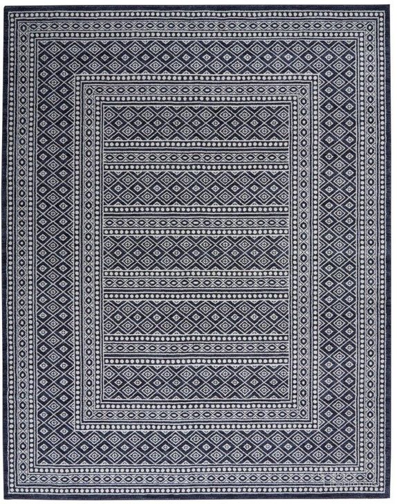 The appearance of Royal Moroccan Navy And Grey 9 X 12 Area Rug designed by Nourison in the modern / contemporary interior design. This navy and grey piece of furniture  was selected by 1StopBedrooms from Royal Moroccan Collection to add a touch of cosiness and style into your home. Sku: 99446793904. Material: Polypropylene. Product Type: Area Rugs. Image1