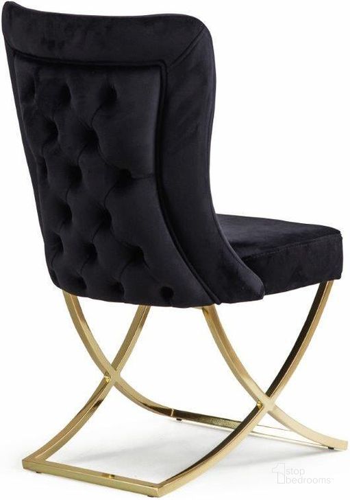The appearance of Royal Upholstered Gold Legged Dining Chair In Black And Gold Set of 2 designed by Casamode in the modern / contemporary interior design. This black/gold piece of furniture  was selected by 1StopBedrooms from Royal Collection to add a touch of cosiness and style into your home. Sku: ROL-BLK-GD-AC. Material: Wood. Product Type: Dining Chair. Image1