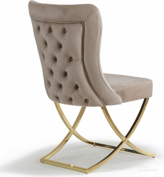 The appearance of Royal Upholstered Gold Legged Dining Chair In Gold and Beige Set of 2 designed by Casamode in the modern / contemporary interior design. This gold and beige piece of furniture  was selected by 1StopBedrooms from Royal Collection to add a touch of cosiness and style into your home. Sku: ROL-BE-GD-AC. Material: Wood. Product Type: Dining Chair. Image1