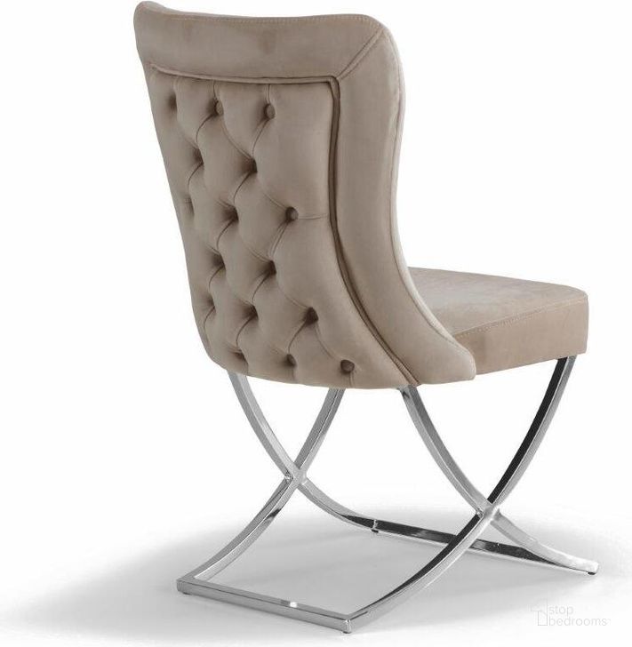 The appearance of Royal Upholstered Silver Legged Dining Chair In Beige and Silver Set of 2 designed by Casamode in the modern / contemporary interior design. This beige and silver piece of furniture  was selected by 1StopBedrooms from Royal Collection to add a touch of cosiness and style into your home. Sku: ROL-BE-SL-AC. Material: Wood. Product Type: Dining Chair. Image1