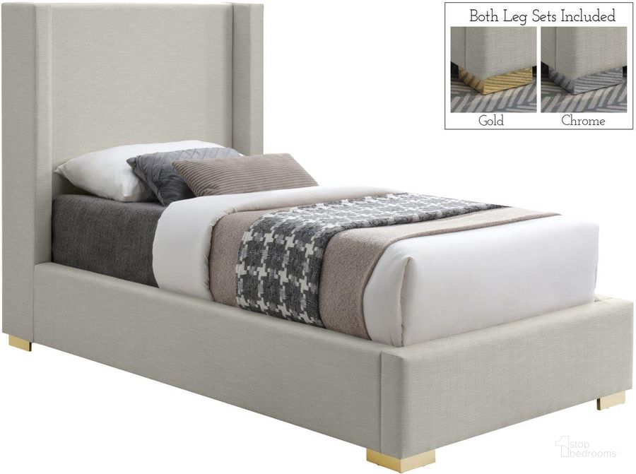 The appearance of Royce Beige Linen Fabric Twin Bed designed by Meridian in the modern / contemporary interior design. This beige linen fabric piece of furniture  was selected by 1StopBedrooms from Royce Collection to add a touch of cosiness and style into your home. Sku: RoyceBeige-T-1;RoyceBeige-T-2;RoyceBeige-T-3. Bed Type: Platform Bed. Material: Metal. Product Type: Platform Bed. Bed Size: Twin. Image1