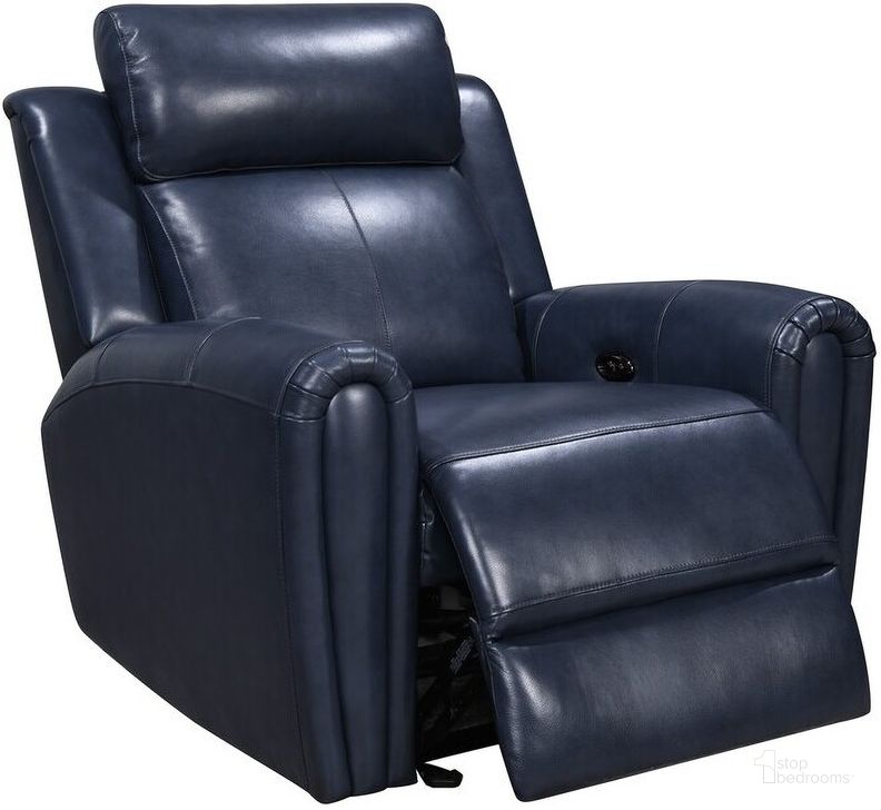 The appearance of Royce Jonathan Power Reclining Glider Recliner In Blue designed by Leather Italia USA in the traditional interior design. This blue piece of furniture  was selected by 1StopBedrooms from Royce Collection to add a touch of cosiness and style into your home. Sku: 1712-E3215G-017378LV. Material: Leather. Product Type: Reclining Chair. Image1