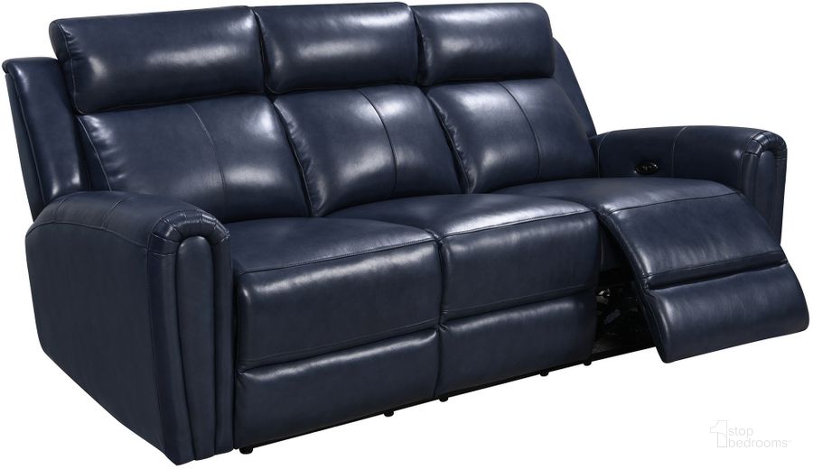 The appearance of Royce Jonathan Power Reclining Sofa In Blue designed by Leather Italia USA in the traditional interior design. This blue piece of furniture  was selected by 1StopBedrooms from Royce Collection to add a touch of cosiness and style into your home. Sku: 1712-E3215-037378LV. Material: Leather. Product Type: Reclining Sofa. Image1
