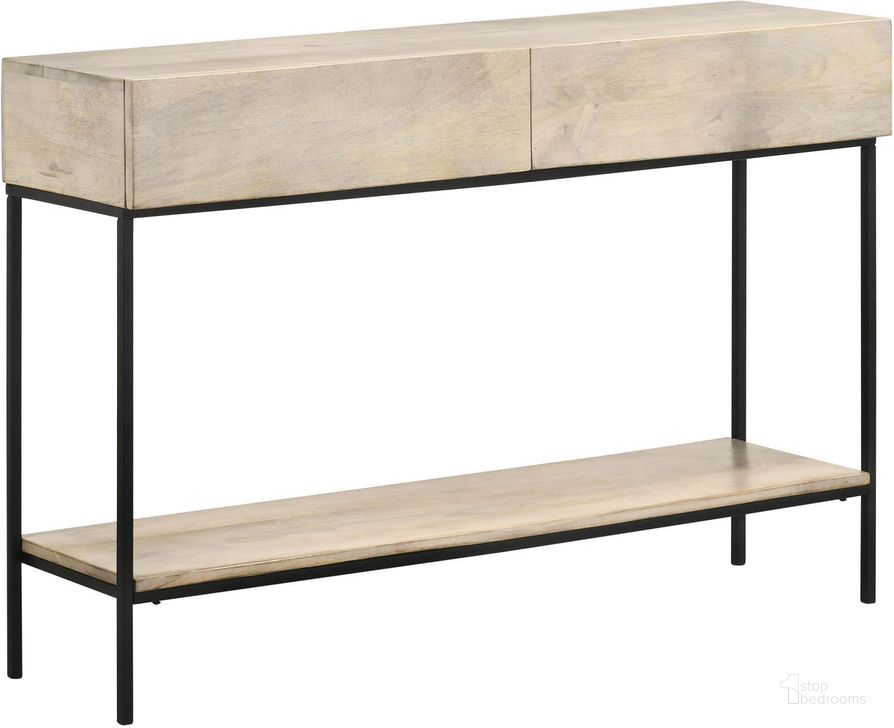 The appearance of Rubeus 2-Drawer Console Table with Open Shelf In White Washed designed by Coaster in the modern / contemporary interior design. This washed white piece of furniture  was selected by 1StopBedrooms from Rubeus Collection to add a touch of cosiness and style into your home. Sku: 959541. Material: Wood. Product Type: Console Table. Image1