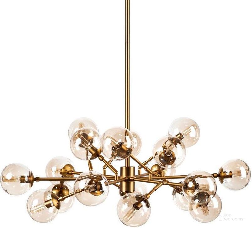 The appearance of Rudyard Glass Globe And Gold Metal Chandelier designed by Mercana in the modern / contemporary interior design. This gold piece of furniture  was selected by 1StopBedrooms from  to add a touch of cosiness and style into your home. Sku: 68293. Material: Metal. Product Type: Chandelier. Image1