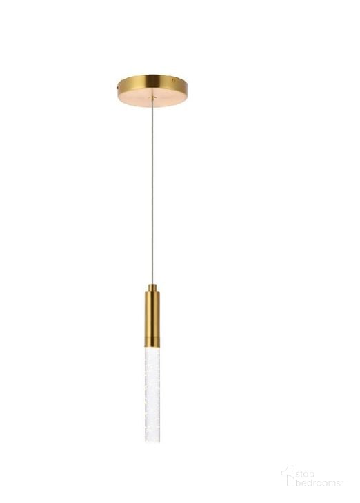 The appearance of Ruelle 1 Light Gold Pendant designed by Elegant Lighting in the transitional interior design. This gold piece of furniture  was selected by 1StopBedrooms from Ruelle Collection to add a touch of cosiness and style into your home. Sku: 5203D5G. Material: Metal. Product Type: Pendant Lighting. Image1