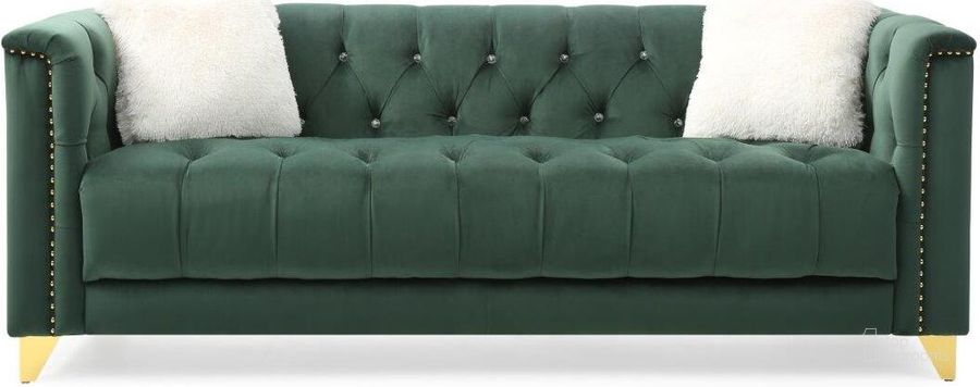 The appearance of Russell Sofa In Green designed by Galaxy Home Furnishings in the modern / contemporary interior design. This green piece of furniture  was selected by 1StopBedrooms from Russell Collection to add a touch of cosiness and style into your home. Sku: 733569393855. Material: Wood. Product Type: Sofa. Image1