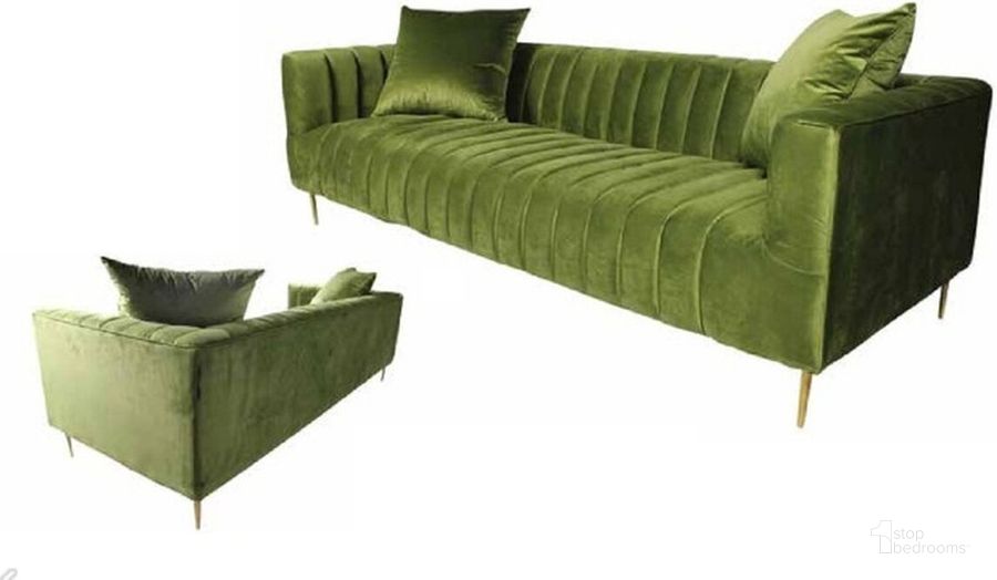 The appearance of Ruth Sofa - Olive, Gold Tone Metal Legs, 2 Toss Pillow designed by Moti in the traditional interior design. This olive piece of furniture  was selected by 1StopBedrooms from Rutland Collection to add a touch of cosiness and style into your home. Sku: 88023030. Material: Wood. Product Type: Sofa.
