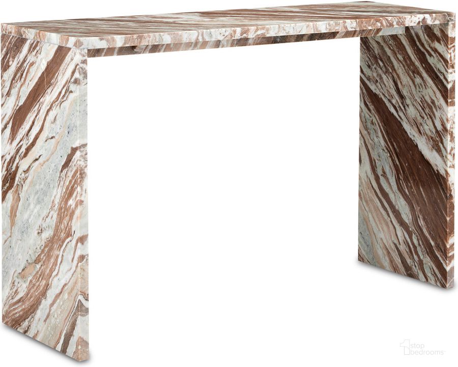 The appearance of Ryan Brown Marble Console Table designed by Currey & Company in the modern / contemporary interior design. This brown piece of furniture  was selected by 1StopBedrooms from Ryan Collection to add a touch of cosiness and style into your home. Sku: 3000-0233. Material: Marble. Product Type: Console Table. Image1