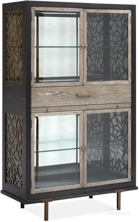 The appearance of Ryker Nocturn Black And Coventry Grey Display Cabinet designed by Magnussen in the modern / contemporary interior design. This black and gray piece of furniture  was selected by 1StopBedrooms from Ryker Collection to add a touch of cosiness and style into your home. Sku: D5013-08. Product Type: Display Cabinet. Image1
