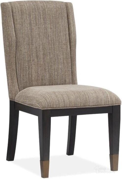 The appearance of Ryker Nocturn Black And Coventry Grey Upholstered Host Side Chair Set Of 2 designed by Magnussen in the modern / contemporary interior design. This black and gray piece of furniture  was selected by 1StopBedrooms from Ryker Collection to add a touch of cosiness and style into your home. Sku: D5013-66. Product Type: Side Chair. Image1