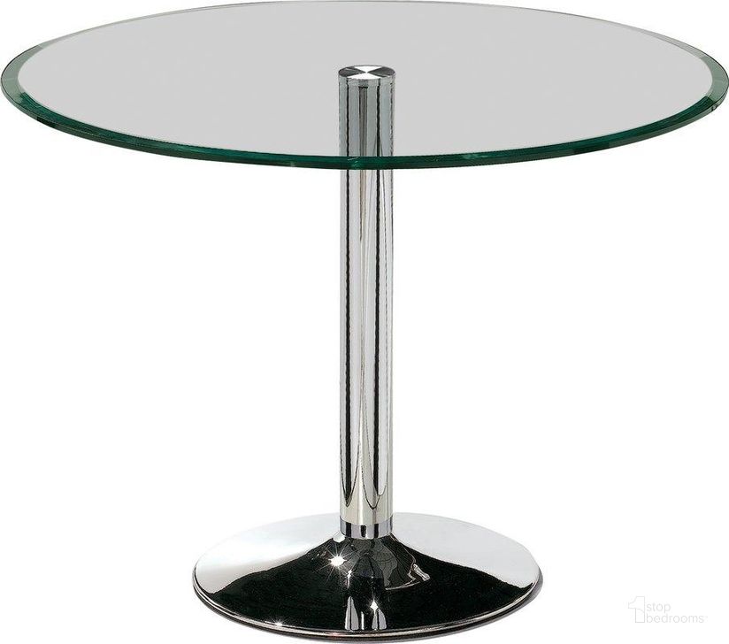 The appearance of Rylebrook Chrome Dining Table designed by FineForm in the modern / contemporary interior design. This chrome piece of furniture  was selected by 1StopBedrooms from Rylebrook Collection to add a touch of cosiness and style into your home. Sku: CB-T016. Table Base Style: Pedestal. Table Top Shape: Round. Product Type: Dining Table. Material: Stainless Steel. Size: 39". Image1