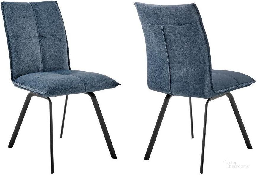 The appearance of Rylee Dining Room Accent Chair In Blue Fabric And Black Finish designed by Armen Living in the modern / contemporary interior design. This blue piece of furniture  was selected by 1StopBedrooms from Rylee Collection to add a touch of cosiness and style into your home. Sku: LCRYSIBLU. Material: Metal. Product Type: Accent Chair. Image1