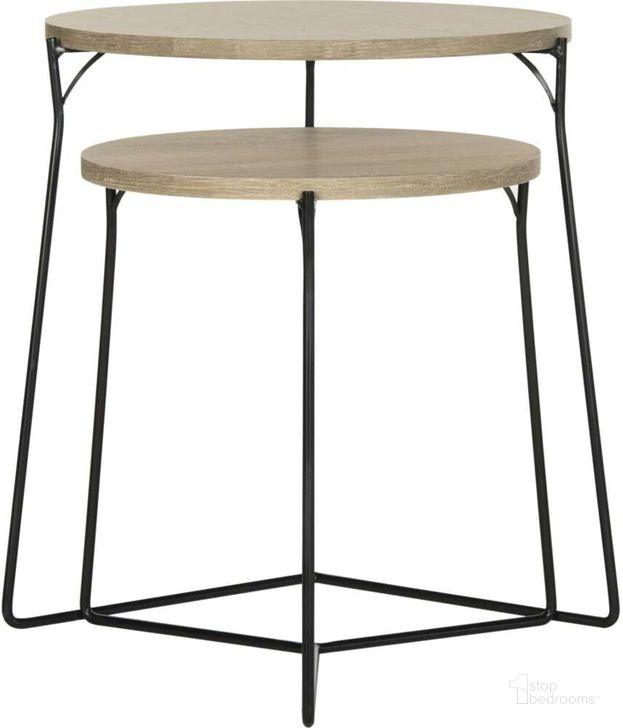 The appearance of Ryne Light Oak and Black Retro Mid Century Stacking End Table designed by Safavieh in the modern / contemporary interior design. This light brown piece of furniture  was selected by 1StopBedrooms from Ryne Collection to add a touch of cosiness and style into your home. Sku: FOX4263A. Product Type: Accent Table. Material: Iron. Image1