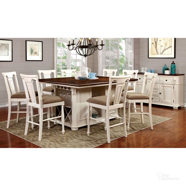 The appearance of Sabrina Counter Height Table In Cherry and White designed by Furniture of America in the transitional interior design. This off-white and cherry piece of furniture  was selected by 1StopBedrooms from Sabrina Collection to add a touch of cosiness and style into your home. Sku: CM3199WC-PT-1;CM3199WC-PT-2. Material: Wood. Product Type: Counter Height Table. Table Top Shape: Rectangular. Image1