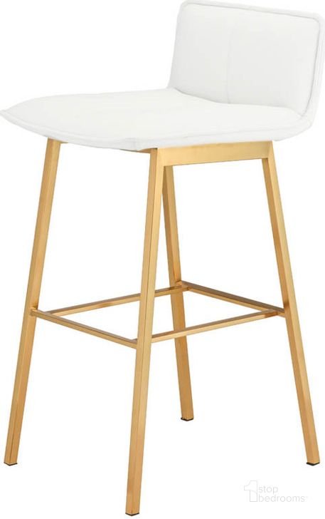 The appearance of Sabrina White And Gold Counter Stool designed by Nuevo in the modern / contemporary interior design. This white piece of furniture  was selected by 1StopBedrooms from Sabrina Collection to add a touch of cosiness and style into your home. Sku: HGTB517. Material: Metal. Product Type: Barstool. Image1