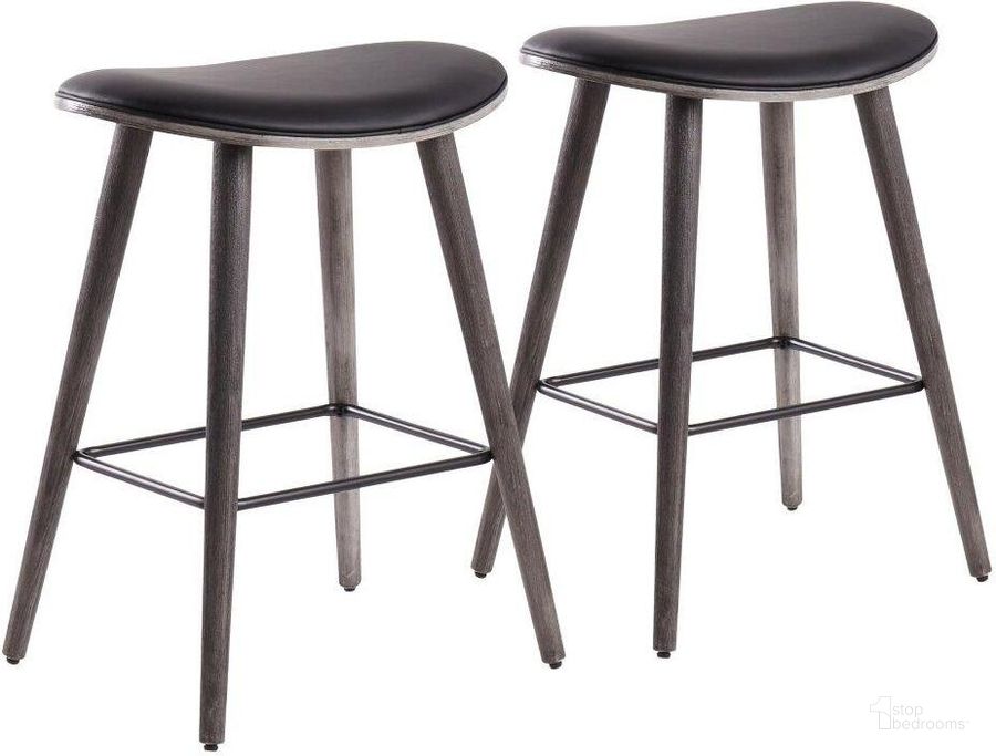 The appearance of Saddle 26 Inch Contemporary Counter Stool In Grey Wood And Black Faux Leather With Black Metal - Set Of 2 designed by Lumisource in the modern / contemporary interior design. This grey piece of furniture  was selected by 1StopBedrooms from Saddle Collection to add a touch of cosiness and style into your home. Sku: B26-SADL GYBKBK2. Product Type: Barstool. Material: PU. Image1