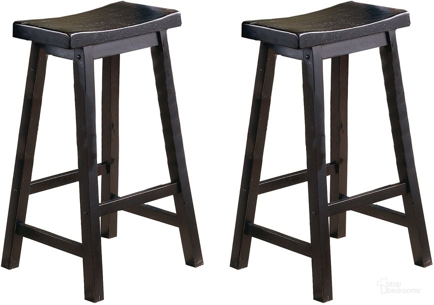 The appearance of Saddleback Black 29" Black Stool Set of 2 designed by Homelegance in the modern / contemporary interior design. This black piece of furniture  was selected by 1StopBedrooms from Saddleback Collection to add a touch of cosiness and style into your home. Sku: 5302BK-29. Material: Wood. Product Type: Barstool. Image1