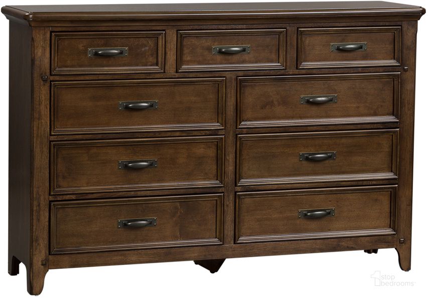 The appearance of Saddlebrook Tobacco 9 Drawer Dresser designed by Liberty in the transitional interior design. This brown piece of furniture  was selected by 1StopBedrooms from Saddlebrook Collection to add a touch of cosiness and style into your home. Sku: 184-BR31. Material: Wood. Product Type: Dresser. Image1