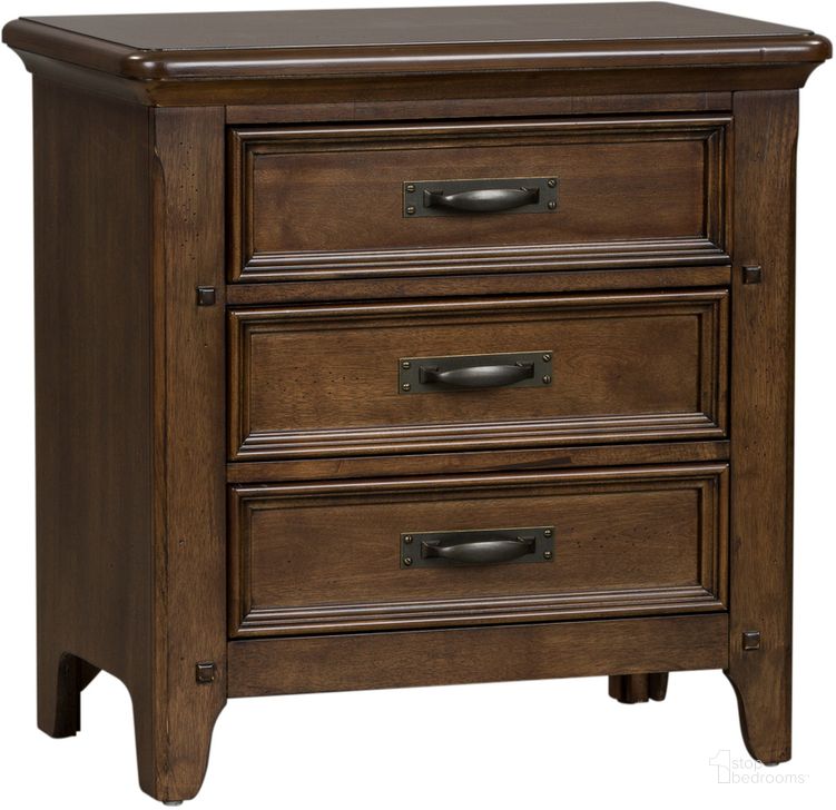 The appearance of Saddlebrook Tobacco Nightstand designed by Liberty in the transitional interior design. This brown piece of furniture  was selected by 1StopBedrooms from Saddlebrook Collection to add a touch of cosiness and style into your home. Sku: 184-BR61. Material: Wood. Product Type: Nightstand. Image1
